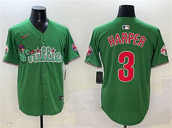 Men%27s Philadelphia Phillies #3 Bryce Harper Green Phanatic Limited Stitched Jersey->new york yankees->MLB Jersey